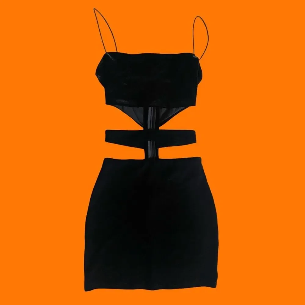Tiger Mist Black Dress Candice Velvet Bandage Cut Out Mini XS NWT - Picture 1 of 4